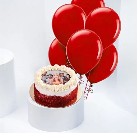 1 kg Red velvet photo print cake with helium balloons